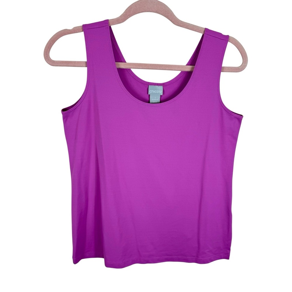 Chico's Purple Nylon Lightweight Scoop Neck Stretchy Tank Top Beachy Summer M‎